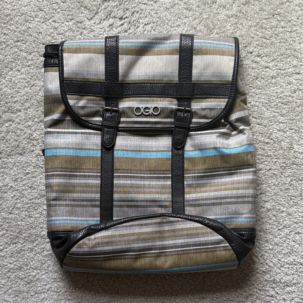 OGIO Multi-Striped Laptop Backpack - Black, Gray, Brown and Blue. Like New.